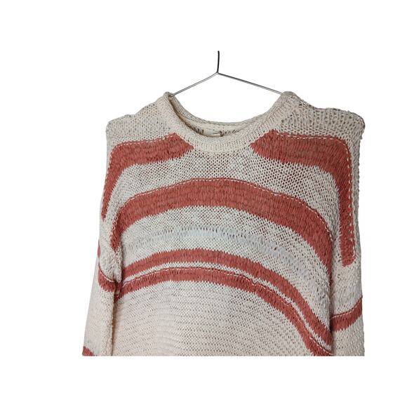 Easel Los Angeles Oversized Open Knit Sweater Small Natural Striped Pullover - Picture 4 of 13